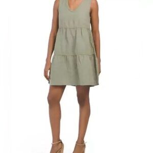 Lucky Brand 100% Linen V-Neck Tiered Mini Dress Plus 2X